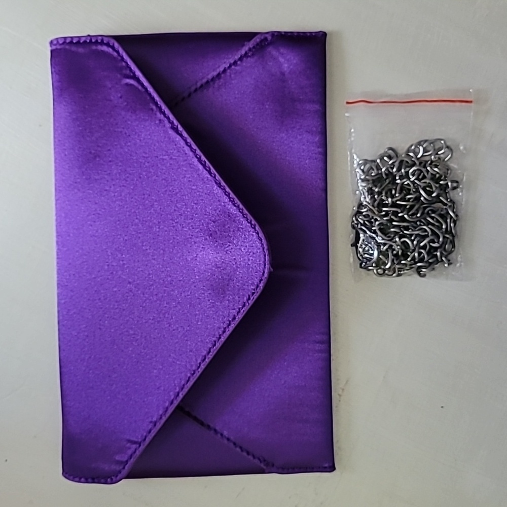 Silk Purple Envelope Evening bag w/chain crossbody